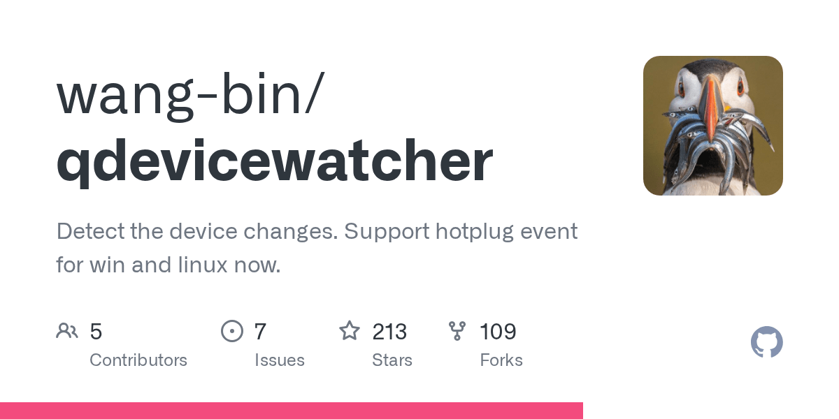 GitHub wangbin/qdevicewatcher Detect the device changes. Support