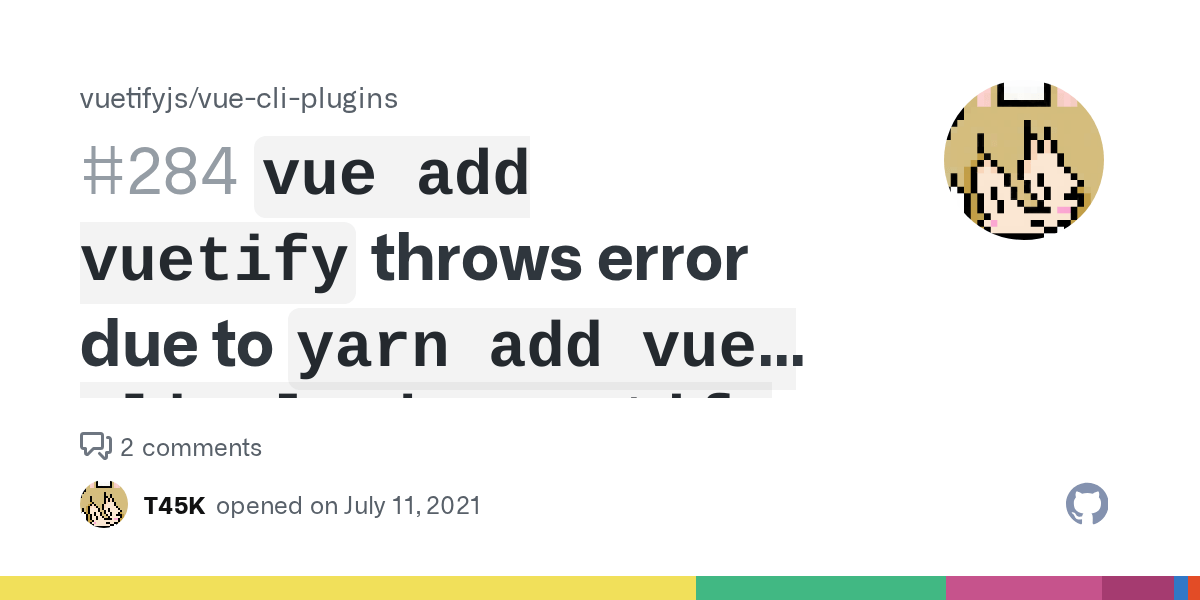 `vue add vuetify` throws error due to `yarn add vueclipluginvuetify