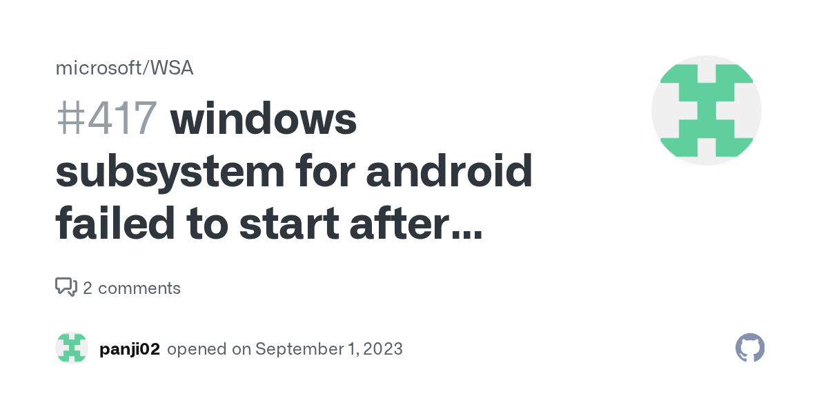 windows subsystem for android failed to start after fetching latest