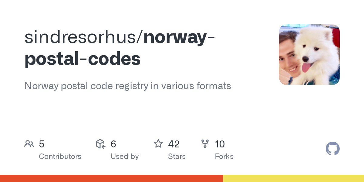 GitHub sindresorhus/norwaypostalcodes Norway postal code registry