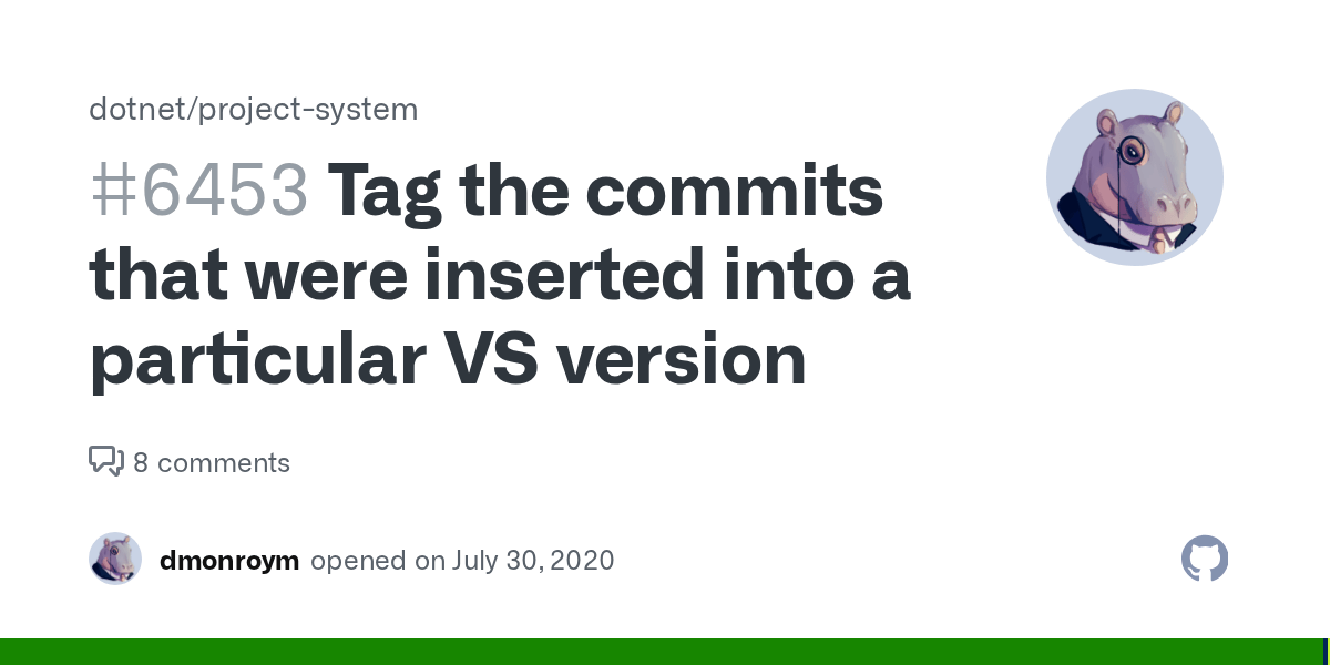 Tag the commits that were inserted into a particular VS version · Issue