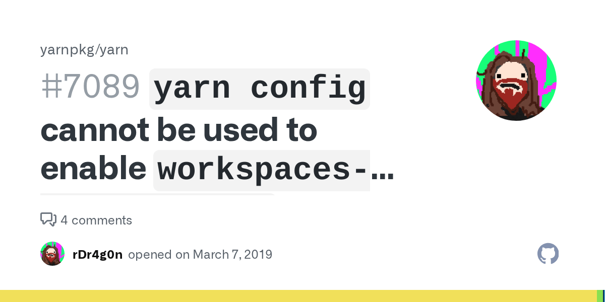 `yarn config` cannot be used to enable `workspacesexperimental` inside