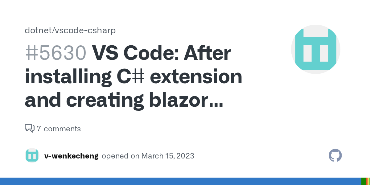 VS Code After installing C extension and creating blazor project will