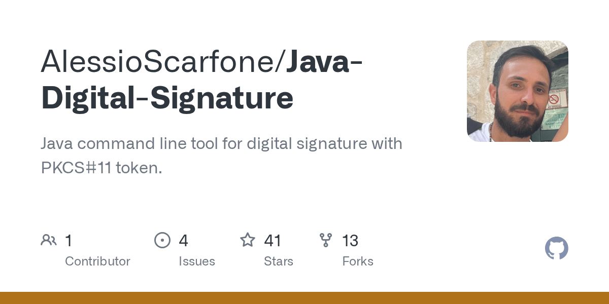 GitHub AlessioScarfone/JavaDigitalSignature Java command line tool