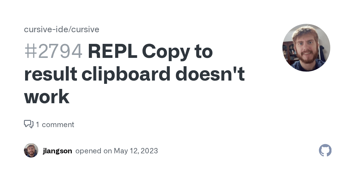 REPL Copy to result clipboard doesn't work · Issue 2794 · cursiveide