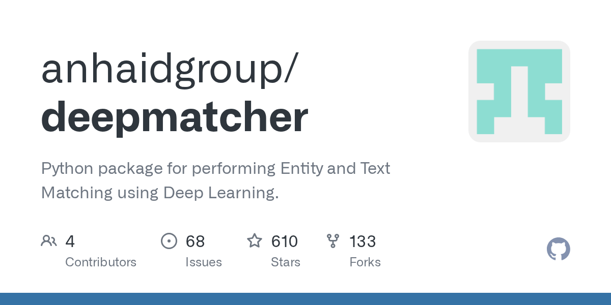 GitHub anhaidgroup/deepmatcher Python package for performing Entity