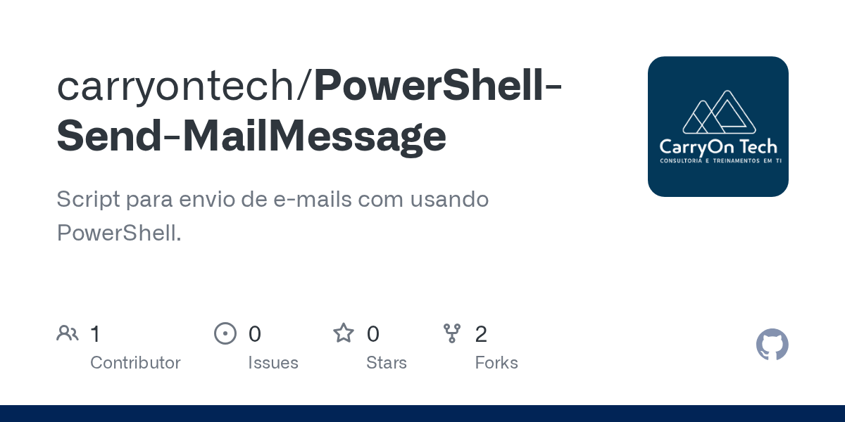 GitHub carryontech/PowerShellSendMailMessage Script para envio de