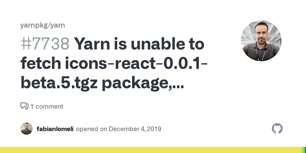 Yarn is unable to fetch iconsreact0.0.1beta.5.tgz package, possible