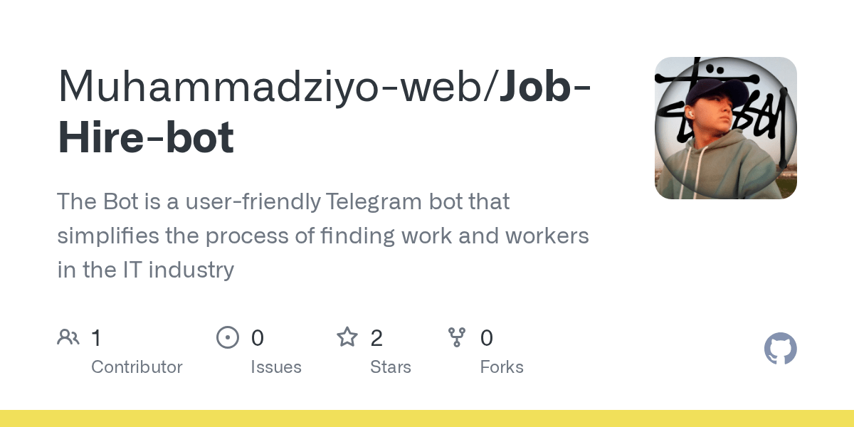 GitHub Muhammadziyoweb/JobHirebot The Bot is a userfriendly