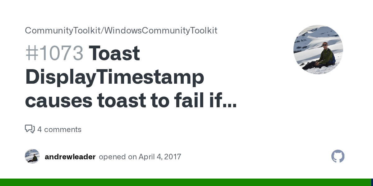 Toast DisplayTimestamp causes toast to fail if timestamp value includes
