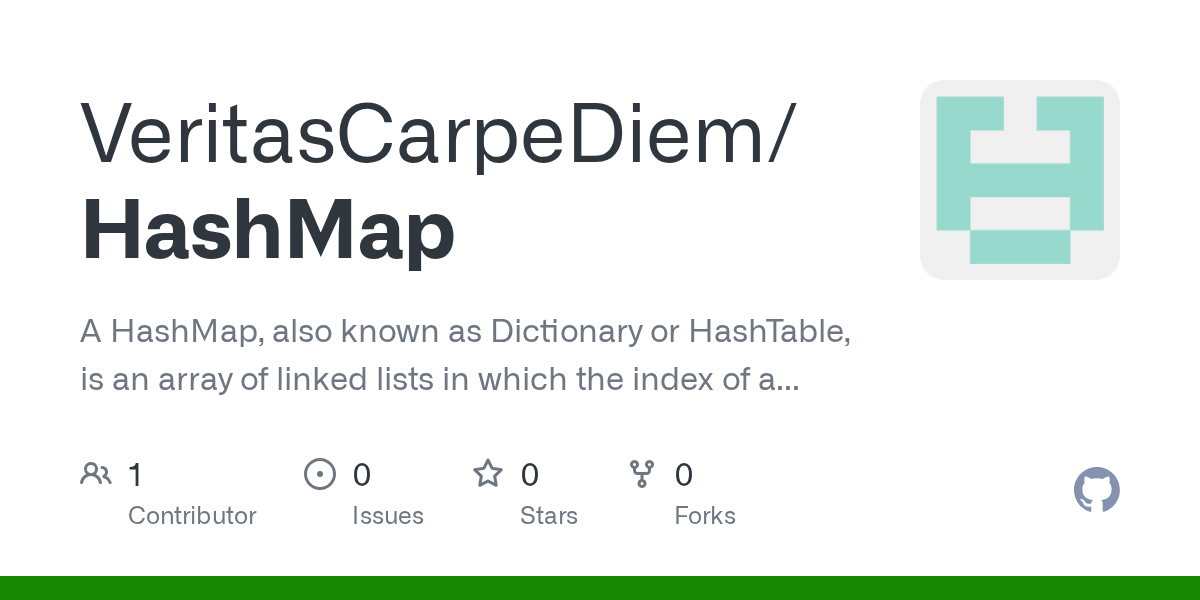 GitHub VeritasCarpeDiem/HashMap A HashMap, also known as Dictionary