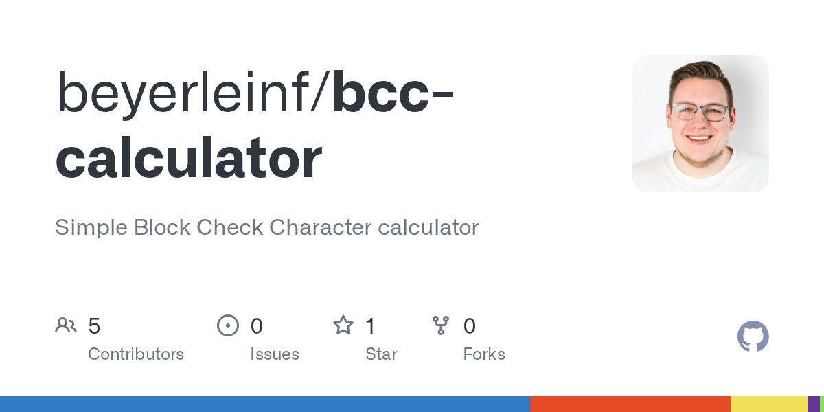 GitHub beyerleinf/bcccalculator Simple Block Check Character calculator