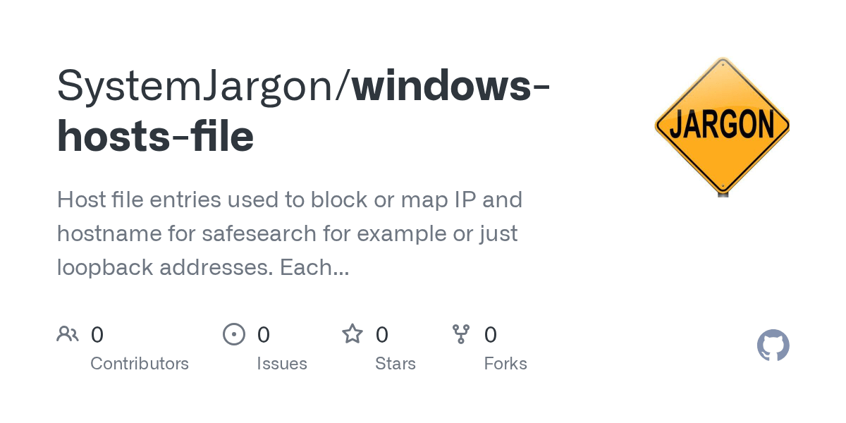 GitHub SystemJargon/windowshostsfile Host file entries used to