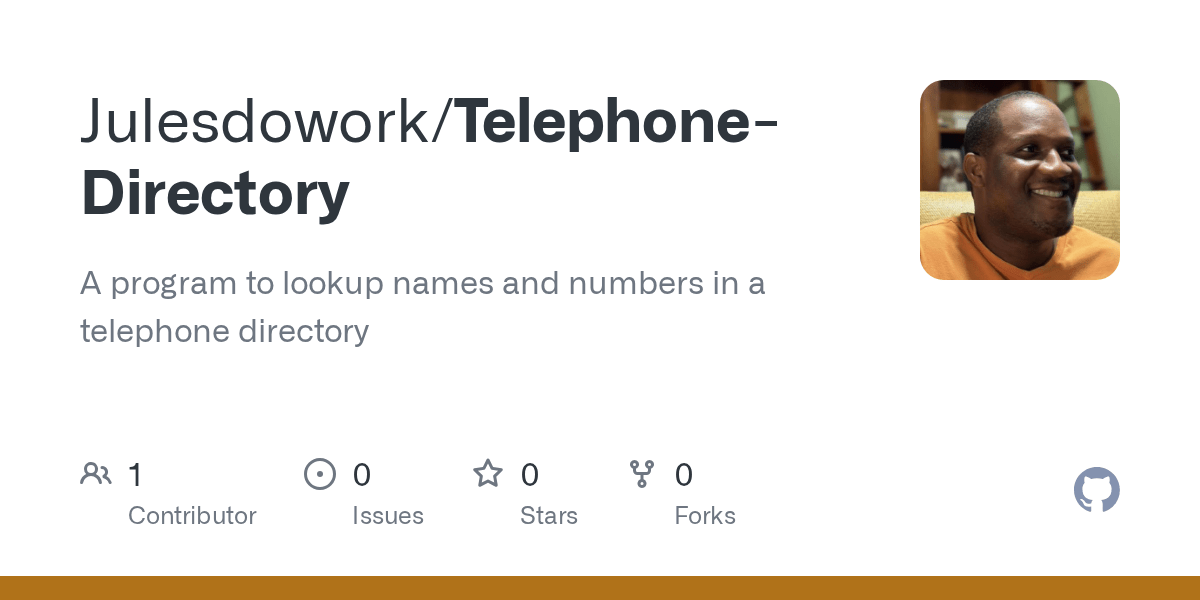GitHub Julesdowork/TelephoneDirectory A program to lookup names and numbers in a telephone
