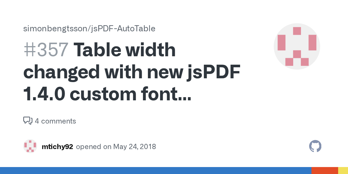Table width changed with new jsPDF 1.4.0 custom font feature when