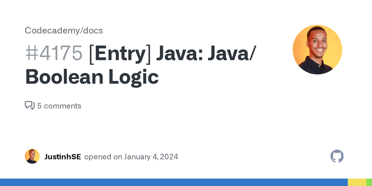 [Entry] Java Java/ Boolean Logic · Issue 4175 · Codecademy/docs · GitHub
