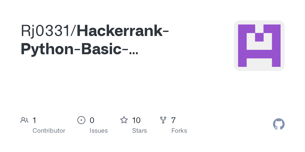 GitHub Rj0331/HackerrankPythonBasicCertification