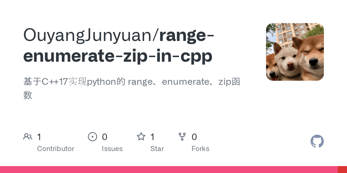 GitHub OuyangJunyuan/rangeenumeratezipincpp 基于C++17实现python的