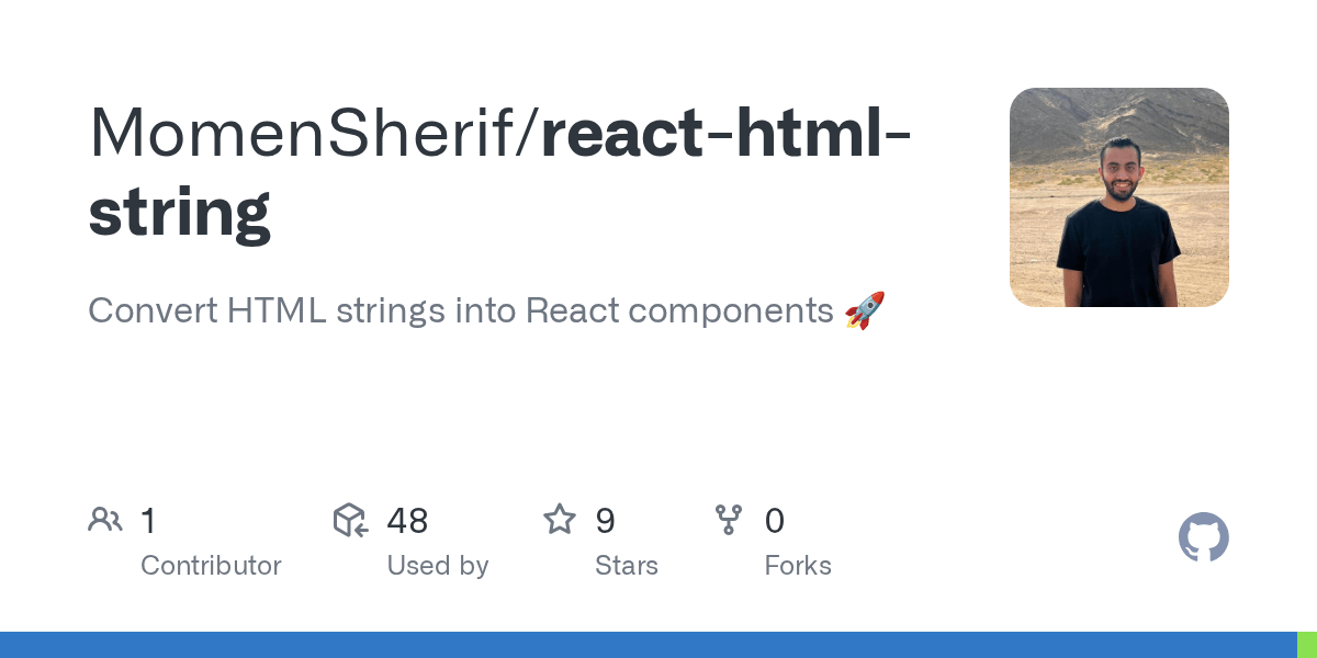 GitHub MomenSherif/reacthtmlstring Convert HTML strings into React
