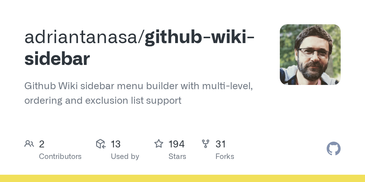 GitHub adriantanasa/githubwikisidebar Github Wiki sidebar menu