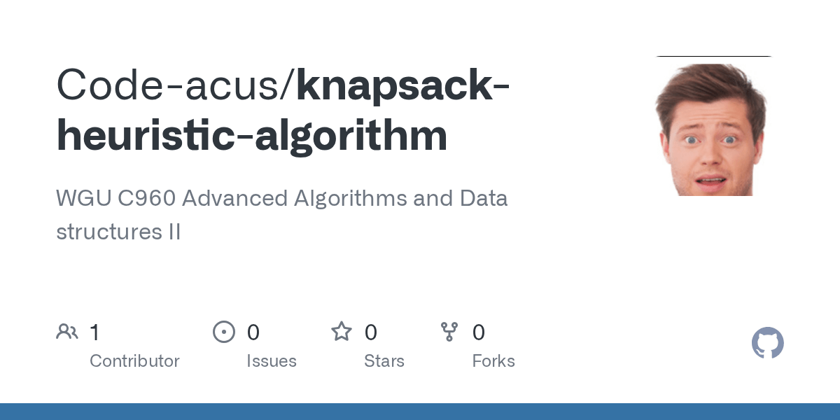 GitHub Codeacus/knapsackheuristicalgorithm WGU C960 Advanced