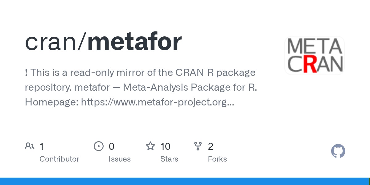 GitHub cran/metafor This is a readonly mirror of the CRAN R package