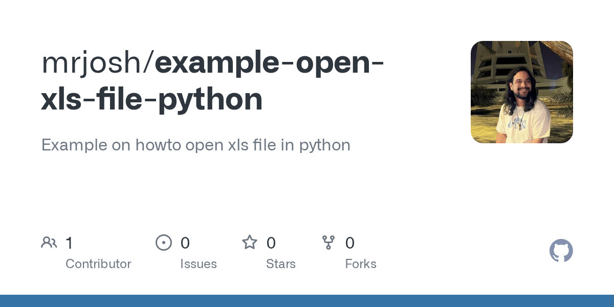 GitHub mrjosh/exampleopenxlsfilepython Example on howto open xls file in python