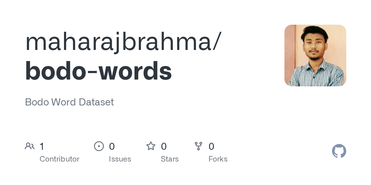 GitHub maharajbrahma/bodowords Bodo Word Dataset