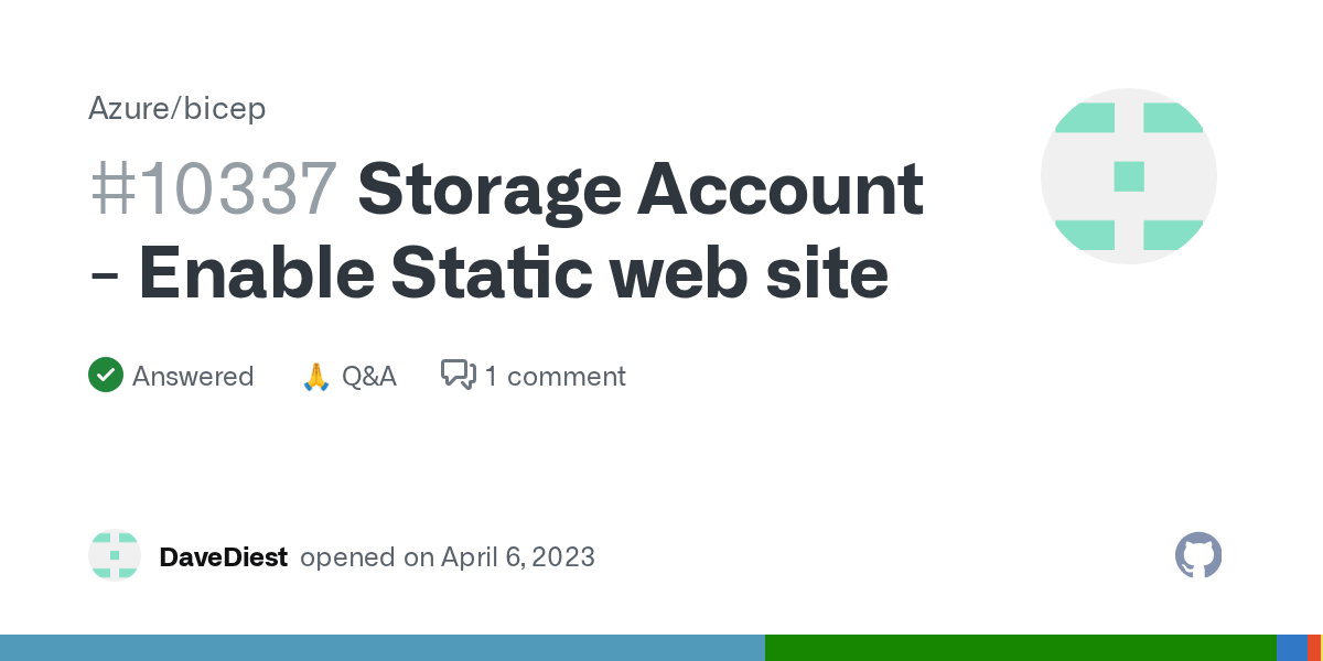 Storage Account Enable Static web site · Azure bicep · Discussion