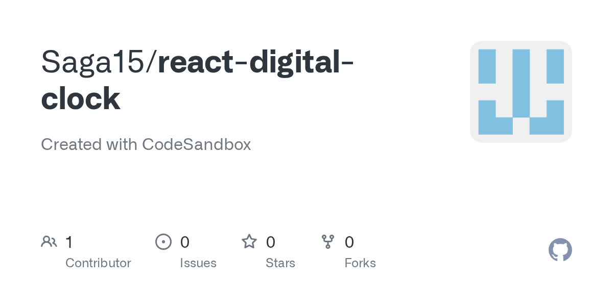 GitHub Saga15/reactdigitalclock Created with CodeSandbox