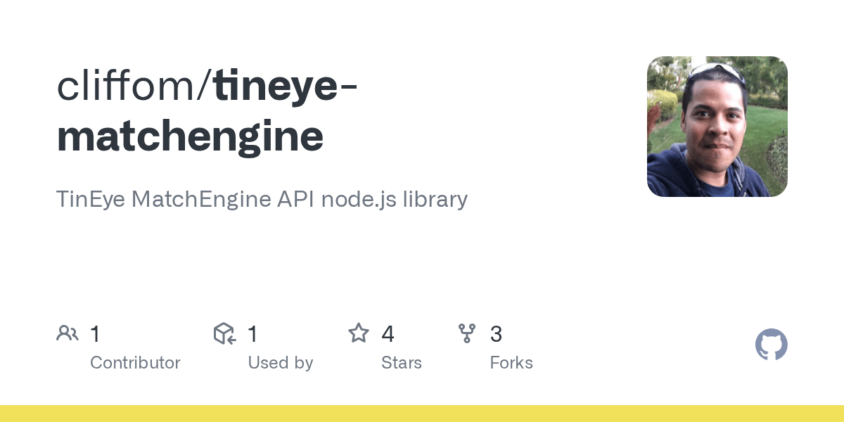 GitHub cliffom/tineyematchengine TinEye MatchEngine API node.js library