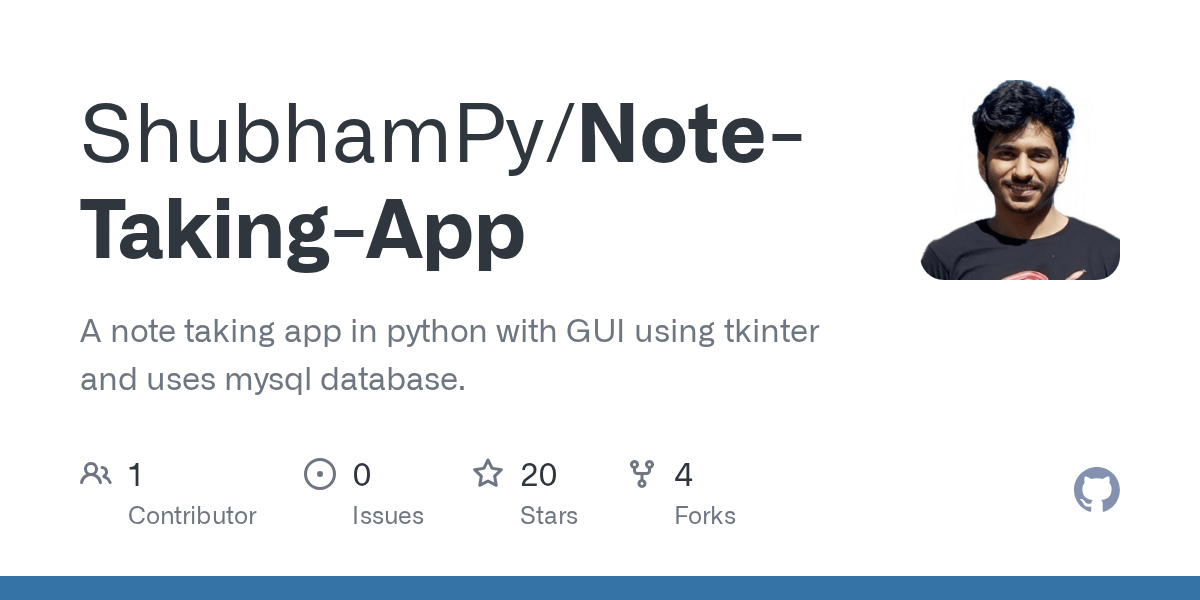 GitHub ShubhamPy/NoteTakingApp A note taking app in python with