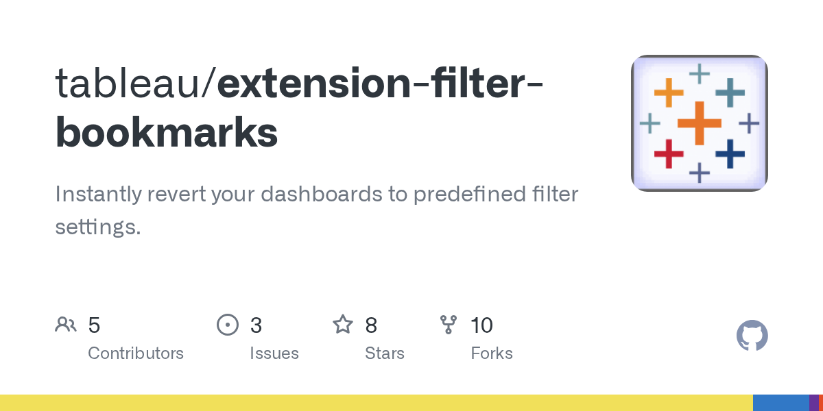 GitHub tableau/extensionfilterbookmarks Instantly revert your