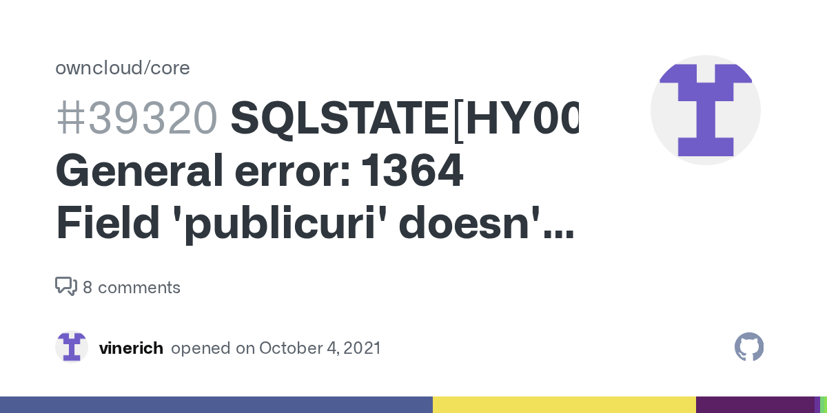 SQLSTATE[HY000] General error 1364 Field 'publicuri' doesn't have a