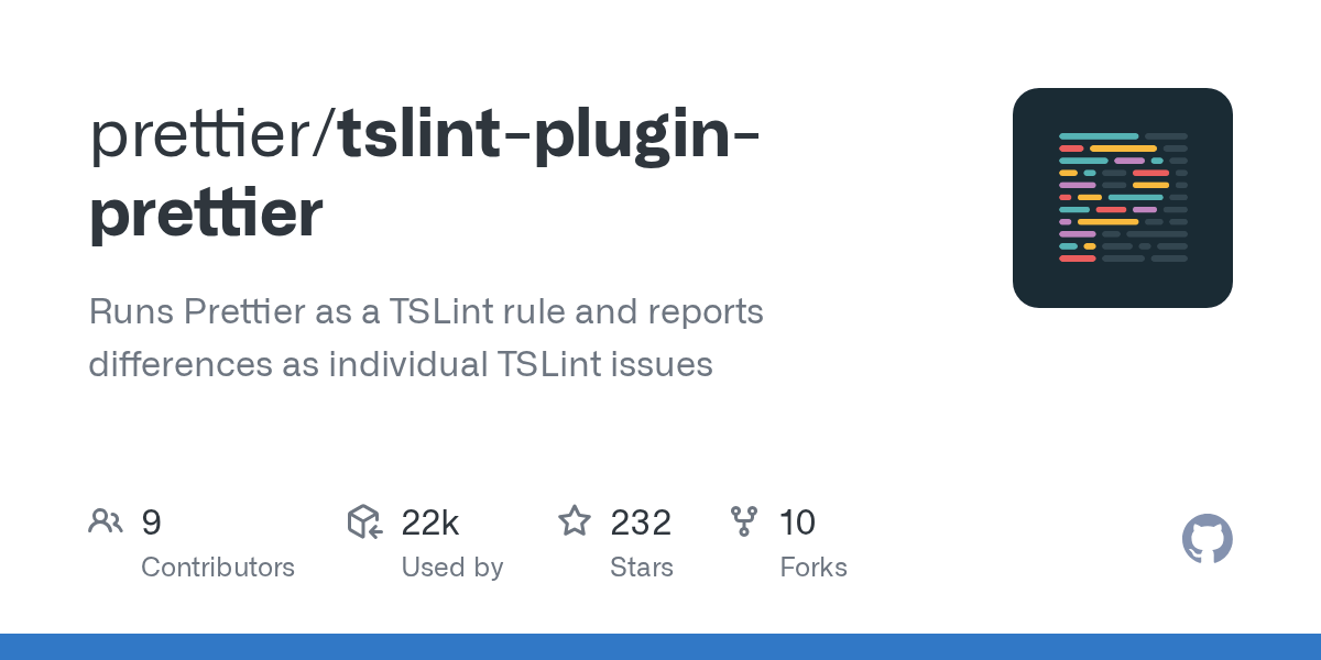 GitHub prettier/tslintpluginprettier Runs Prettier as a TSLint rule and reports differences