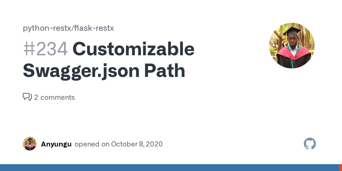 Customizable Swagger.json Path · Issue 234 · pythonrestx/flaskrestx · GitHub