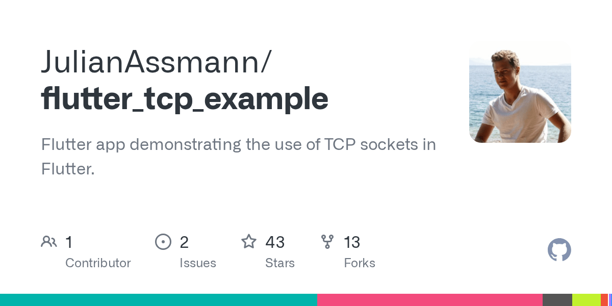 GitHub JulianAssmann/flutter_tcp_example Flutter app demonstrating the use of TCP sockets in