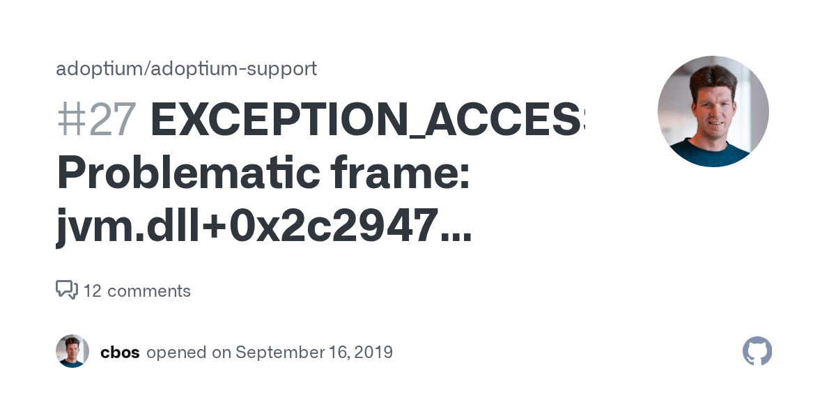 EXCEPTION_ACCESS_VIOLATION Problematic frame jvm.dll+0x2c2947 (11.0.4+11) · Issue 27