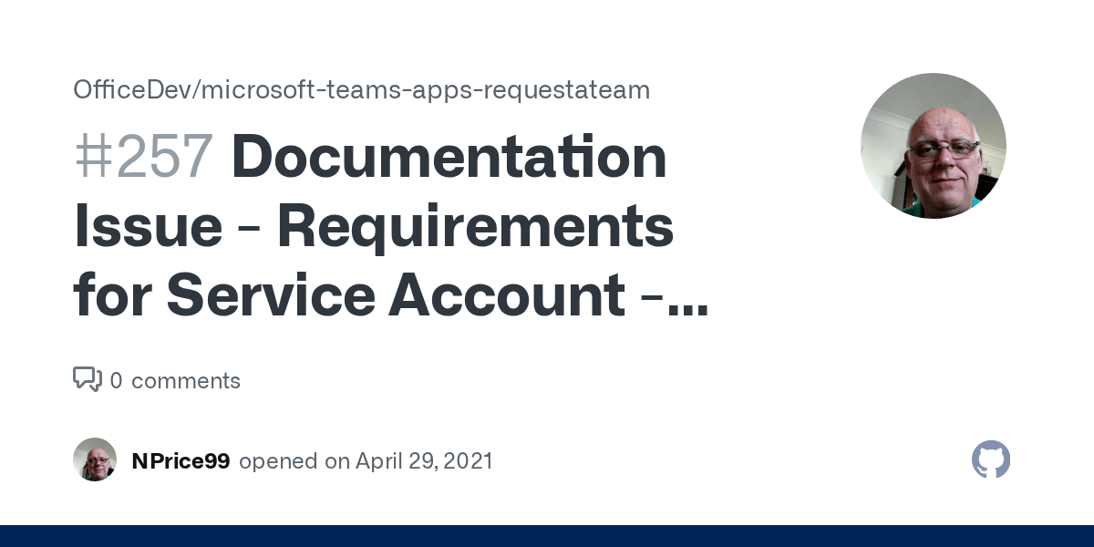 Documentation Issue Requirements for Service Account Needs