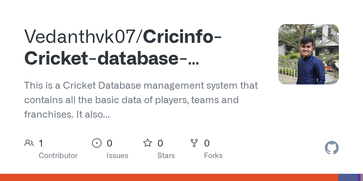 GitHub Vedanthvk07/CricinfoCricketdatabasemanagementsystem This