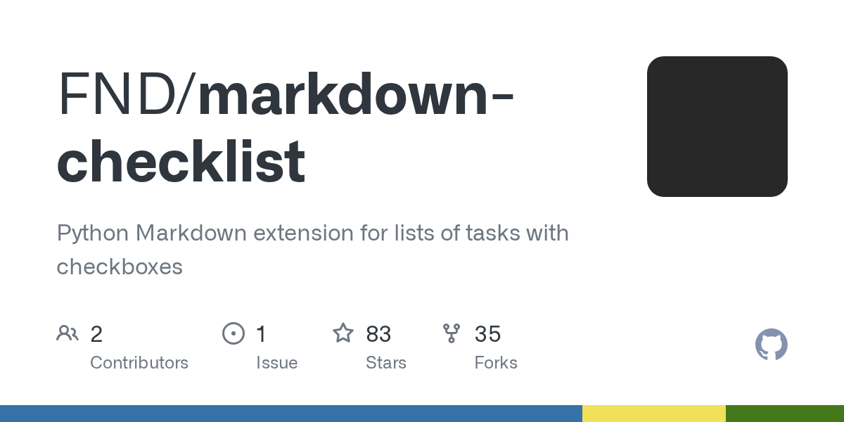 GitHub FND/markdownchecklist Python Markdown extension for lists of