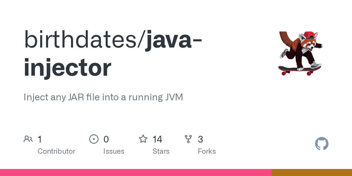 GitHub birthdates/javainjector Inject any JAR file into a running JVM