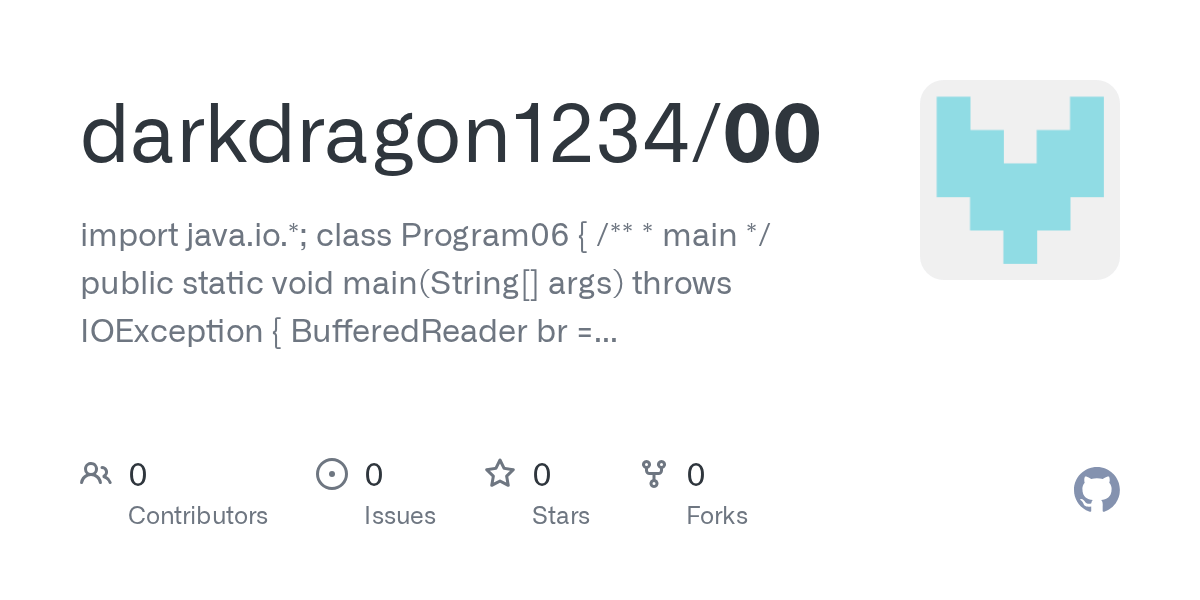 GitHub darkdragon1234/00 import java.io.*; class Program06 { /** * main */ public static void