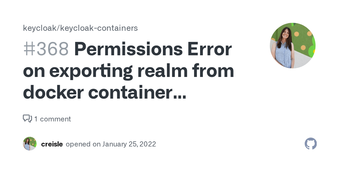 Permissions Error on exporting realm from docker container instance via