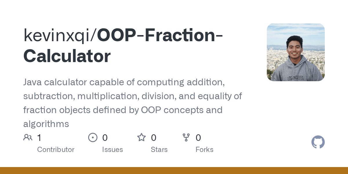 GitHub kevinxqi/OOPFractionCalculator Java calculator capable of