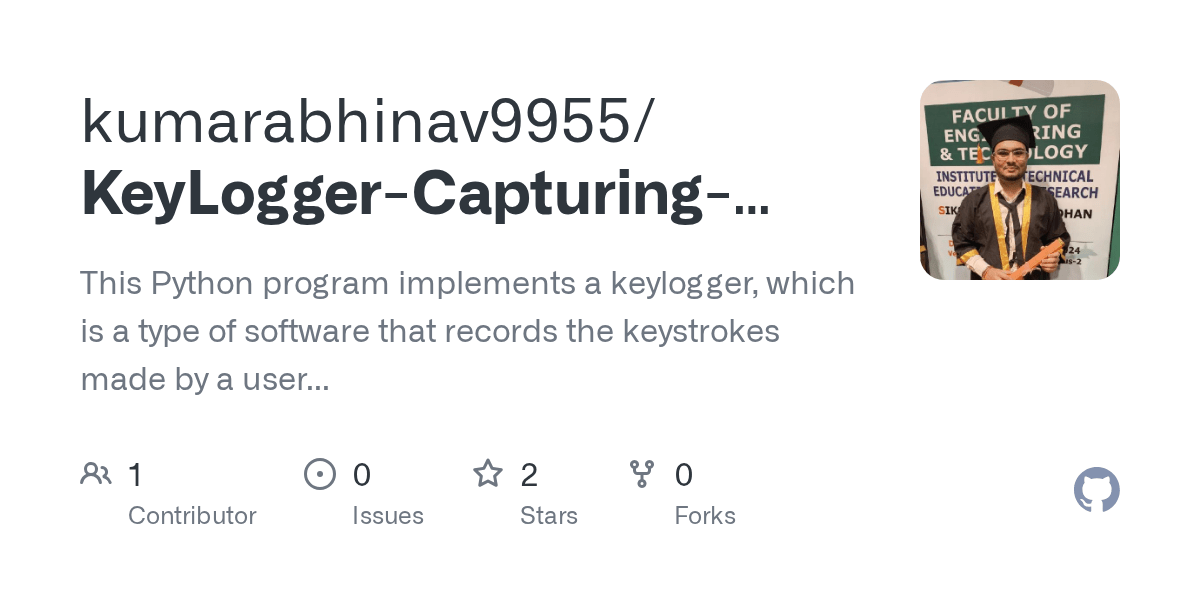 GitHub kumarabhinav9955/KeyLoggerCapturingkeystokes This Python
