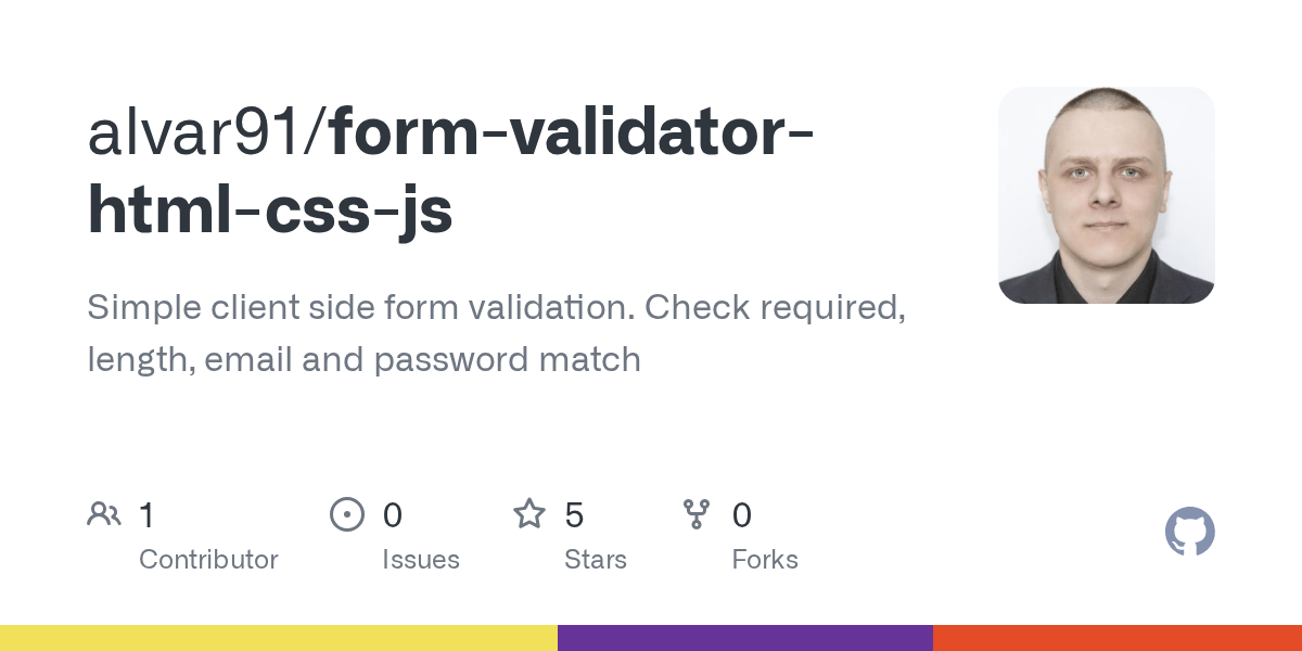 GitHub alvar91/formvalidatorhtmlcssjs Simple client side form