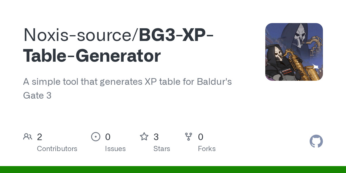 GitHub Noxissource/BG3XPTableGenerator A simple tool that