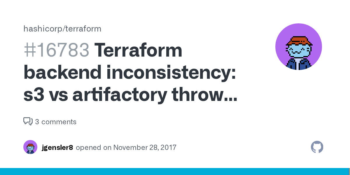 Terraform backend inconsistency s3 vs artifactory throws invalid or