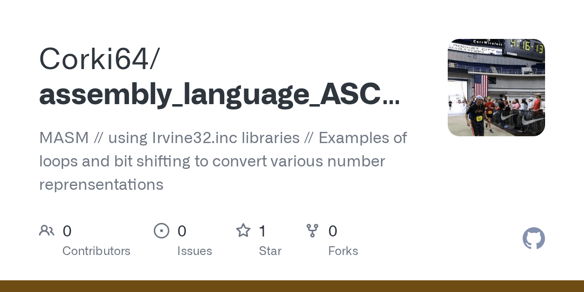 GitHub Corki64/assembly_language_ASCII_HexaDecimal_Binary_Conversion